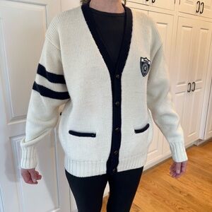 Polo Ralph Lauren XL Woolen Cream and navy vintage unisex cardigan
